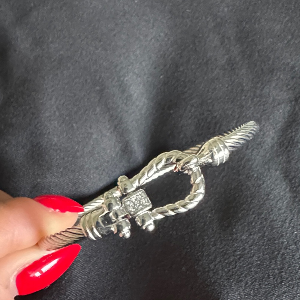Silver Rope Cable Hinged Bracelet with Twist Loop - Picture 2 of 2